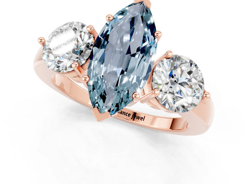 Rose gold Marquise Cut Aquamarine Three-Stone Ring with Prong Setting and Classic Band_1