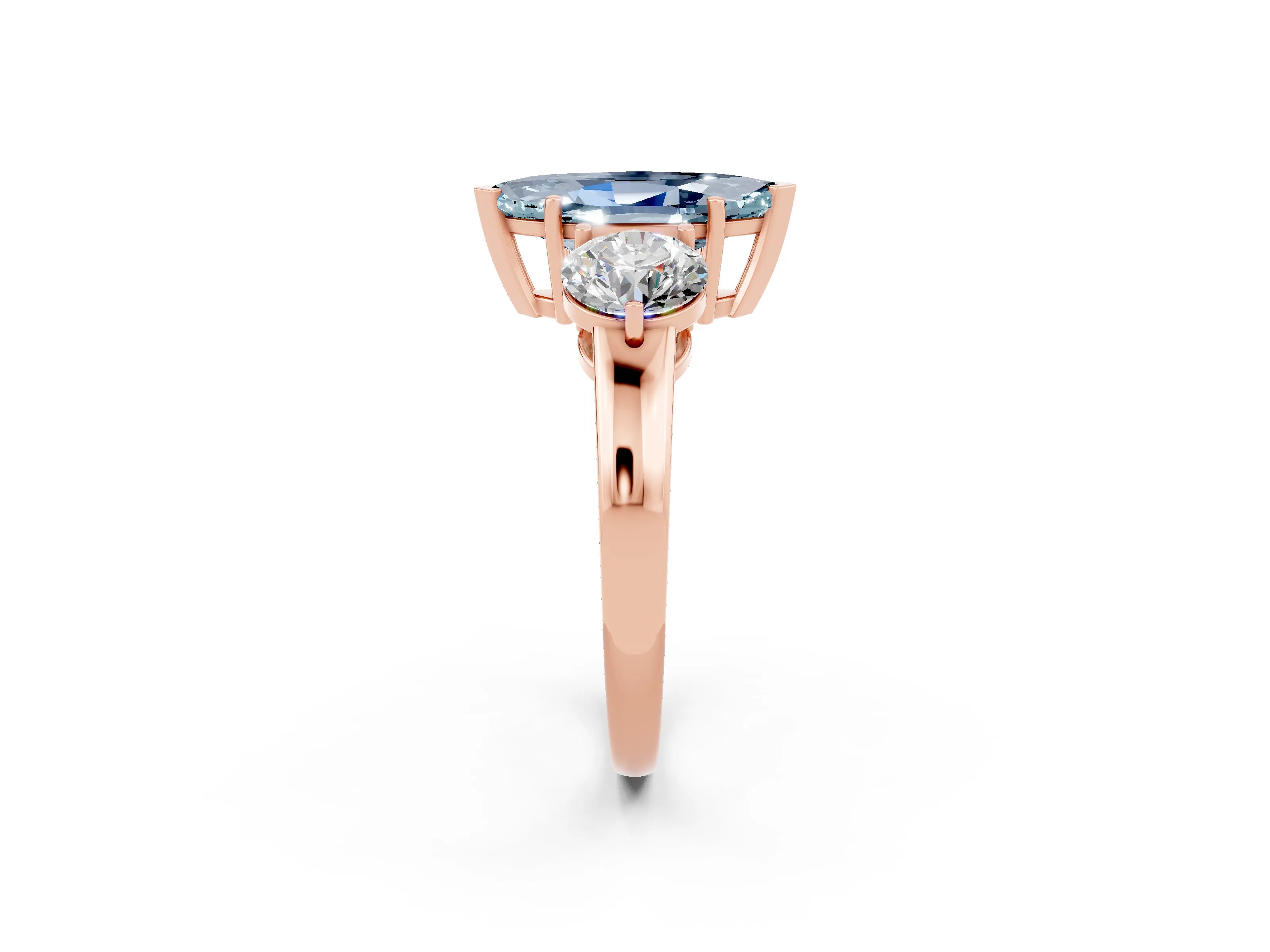Rose gold Marquise Cut Aquamarine Three-Stone Ring with Prong Setting and Classic Band_2