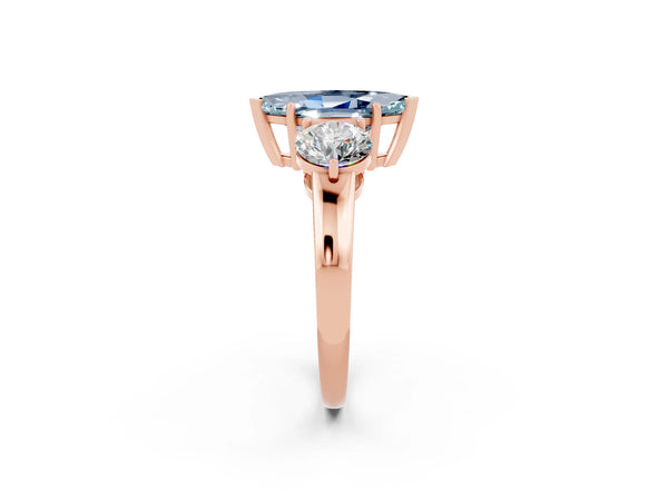 Rose gold Marquise Cut Aquamarine Three-Stone Ring with Prong Setting and Classic Band