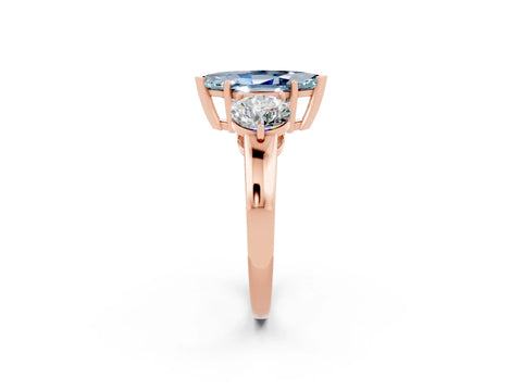 Rose gold Marquise Cut Aquamarine Three-Stone Ring with Prong Setting and Classic Band_2