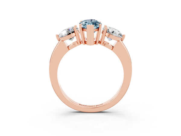 Rose gold Marquise Cut Aquamarine Three-Stone Ring with Prong Setting and Classic Band