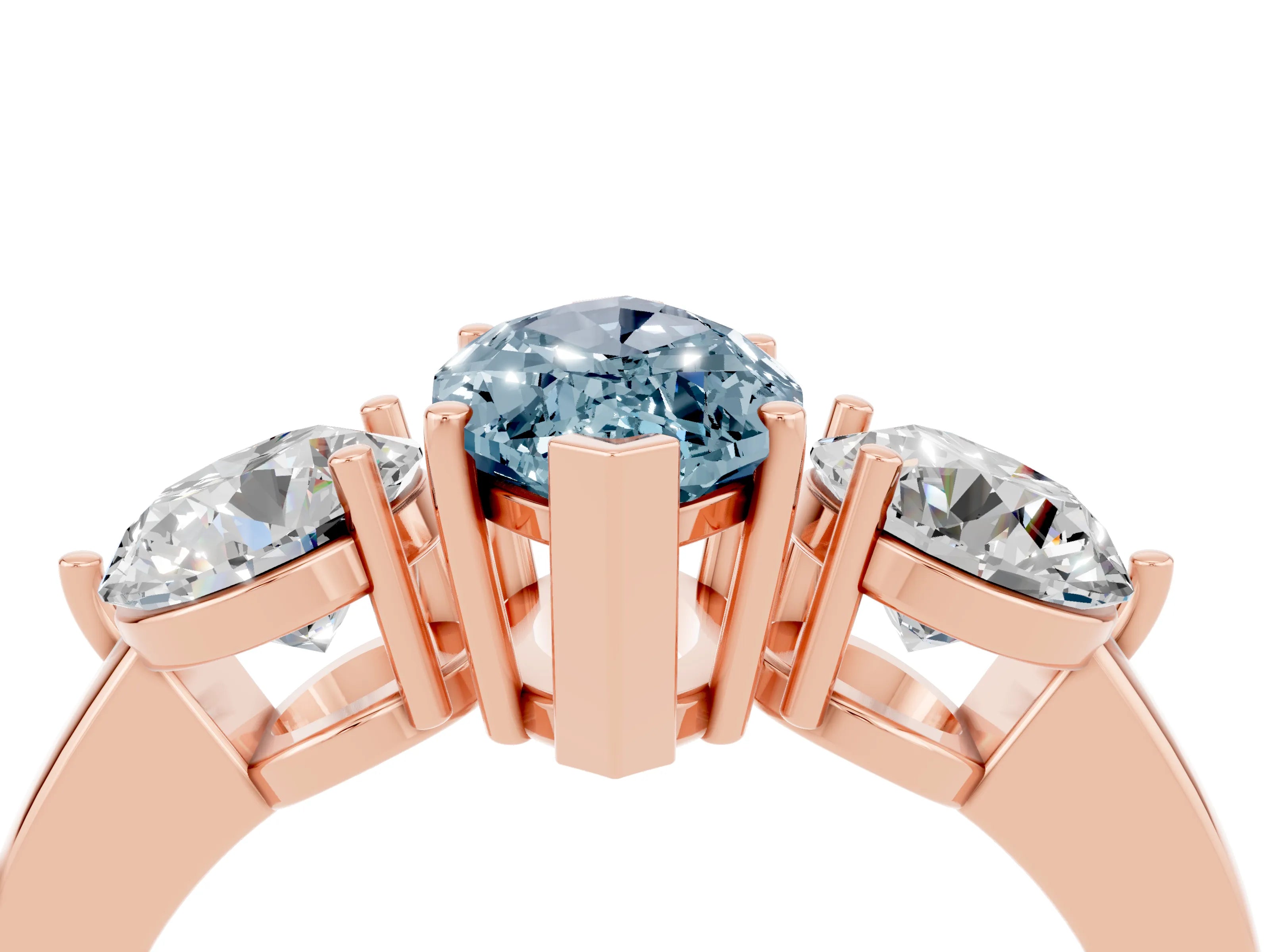 Rose gold Marquise Cut Aquamarine Three-Stone Ring with Prong Setting and Classic Band_4