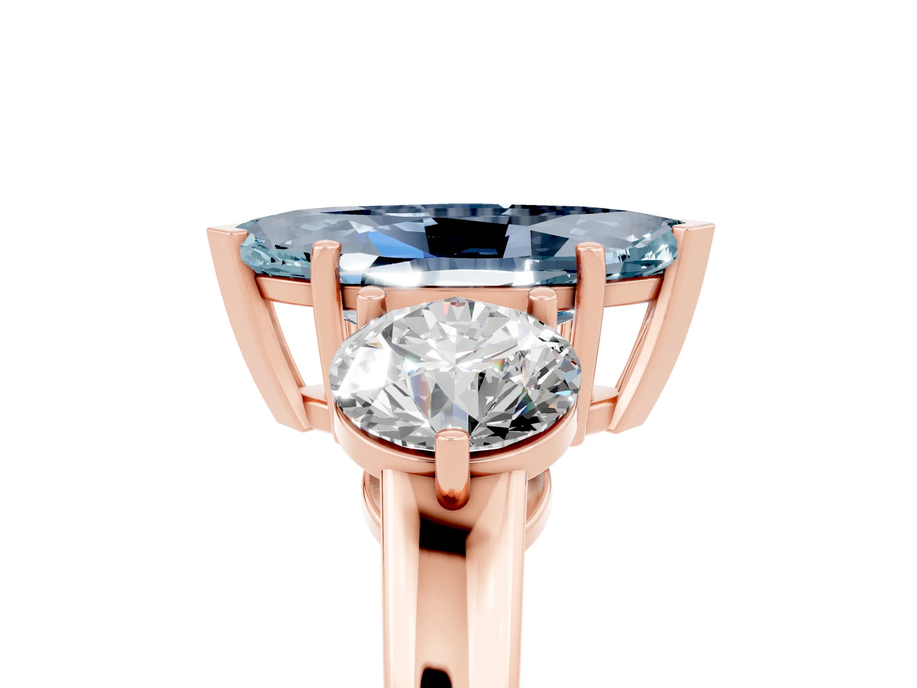 Rose gold Marquise Cut Aquamarine Three-Stone Ring with Prong Setting and Classic Band_5