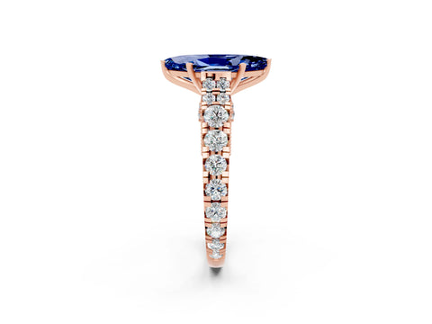 Rose gold Marquise Cut Blue Sapphire Classic Solitaire Ring with Pavé Band and Four-Prong Setting_2