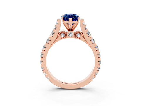 Rose gold Marquise Cut Blue Sapphire Classic Solitaire Ring with Pavé Band and Four-Prong Setting_3
