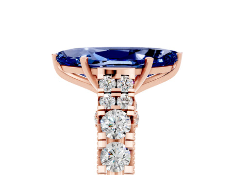 Rose gold Marquise Cut Blue Sapphire Classic Solitaire Ring with Pavé Band and Four-Prong Setting_5