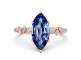 Rose gold Marquise Cut Blue Sapphire Cluster Side Stone Solitaire Ring with Prong Setting_24