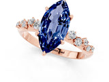 Rose gold Marquise Cut Blue Sapphire Cluster Side Stone Solitaire Ring with Prong Setting_25