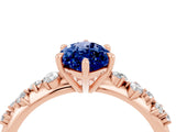 Rose gold Marquise Cut Blue Sapphire Cluster Side Stone Solitaire Ring with Prong Setting_28