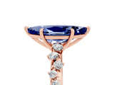 Rose gold Marquise Cut Blue Sapphire Cluster Side Stone Solitaire Ring with Prong Setting_29