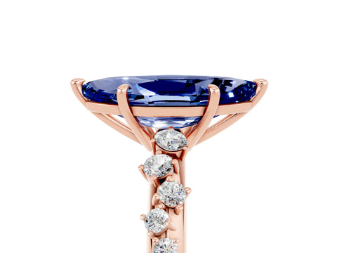Rose gold Marquise Cut Blue Sapphire Cluster Side Stone Solitaire Ring with Prong Setting_29