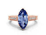 Rose gold Marquise Cut Blue Sapphire Engagement Ring with Milgrain Channel Set Band and Prong Setting