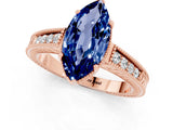 Rose gold Marquise Cut Blue Sapphire Engagement Ring with Milgrain Channel Set Band and Prong Setting_1