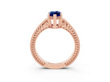 Rose gold Marquise Cut Blue Sapphire Engagement Ring with Milgrain Channel Set Band and Prong Setting_3