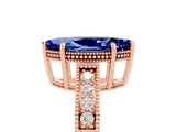 Rose gold Marquise Cut Blue Sapphire Engagement Ring with Milgrain Channel Set Band and Prong Setting_5