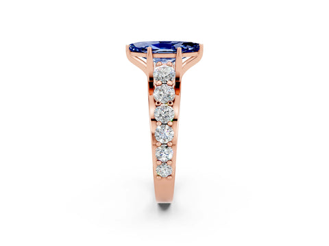 Rose gold Marquise Cut Blue Sapphire Engagement Ring with Pavé Band and Four-Prong Setting_2