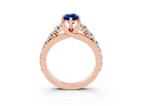 Rose gold Marquise Cut Blue Sapphire Engagement Ring with Pavé Band and Four-Prong Setting_3