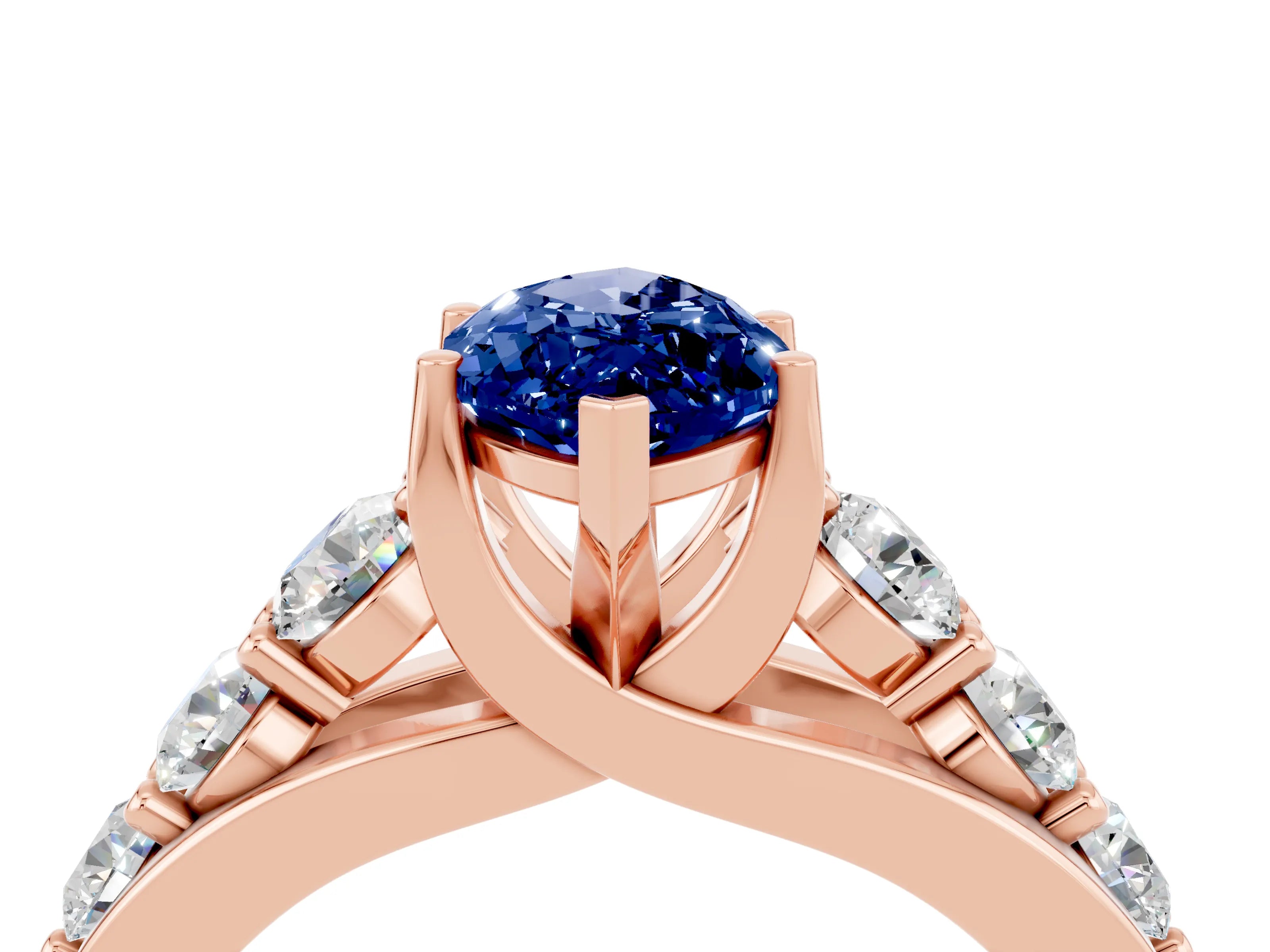 Rose gold Marquise Cut Blue Sapphire Engagement Ring with Pavé Band and Four-Prong Setting_4