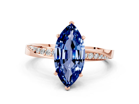 Rose gold Marquise Cut Blue Sapphire Engagement Ring with Side Stone Accents and Four-Prong Setting_27