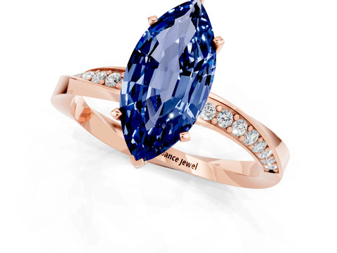 Rose gold Marquise Cut Blue Sapphire Engagement Ring with Side Stone Accents and Four-Prong Setting_28