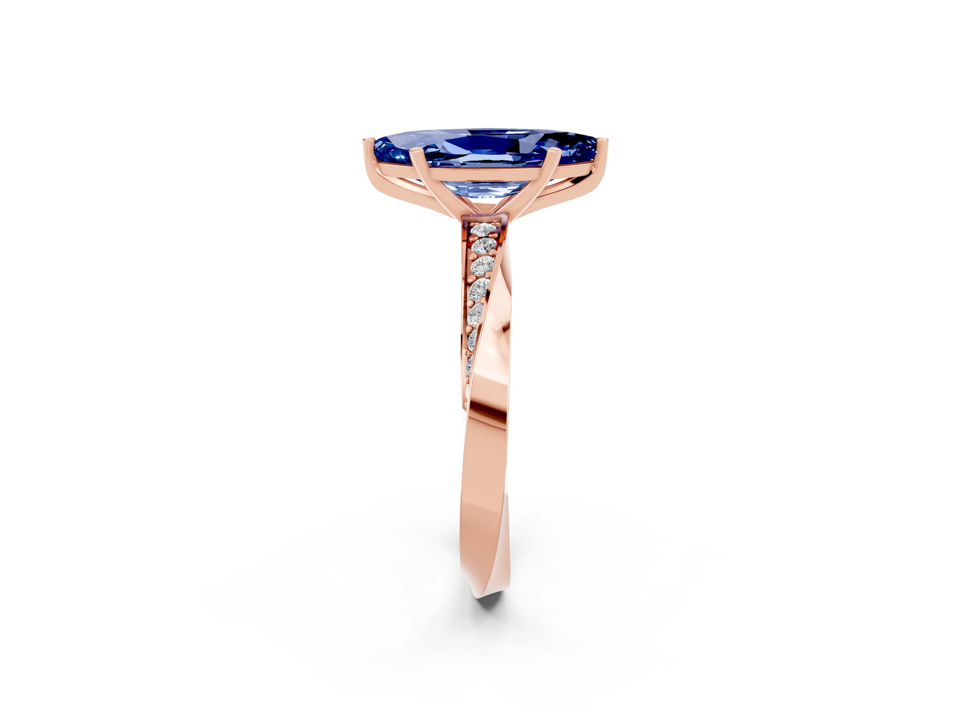Rose gold Marquise Cut Blue Sapphire Engagement Ring with Side Stone Accents and Four-Prong Setting_29