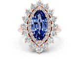 Rose gold Marquise Cut Blue Sapphire Floral Double Halo Engagement Ring with Prong Setting_48
