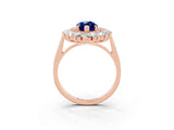 Rose gold Marquise Cut Blue Sapphire Floral Double Halo Engagement Ring with Prong Setting_51