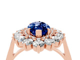 Rose gold Marquise Cut Blue Sapphire Floral Double Halo Engagement Ring with Prong Setting_52