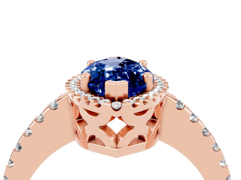 Rose gold Marquise Cut Blue Sapphire Halo Engagement Ring with Pavé Band and Prong Setting_16