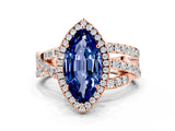 Rose gold Marquise Cut Blue Sapphire Halo Ring with Round Split Shank and Prong Setting_49