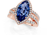 Rose gold Marquise Cut Blue Sapphire Halo Ring with Round Split Shank and Prong Setting_50