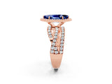 Rose gold Marquise Cut Blue Sapphire Halo Ring with Round Split Shank and Prong Setting_51