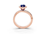 Rose gold Marquise Cut Blue Sapphire Halo Ring with Round Split Shank and Prong Setting_52