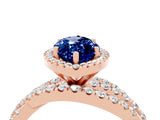 Rose gold Marquise Cut Blue Sapphire Halo Ring with Round Split Shank and Prong Setting_53