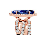 Rose gold Marquise Cut Blue Sapphire Halo Ring with Round Split Shank and Prong Setting_54