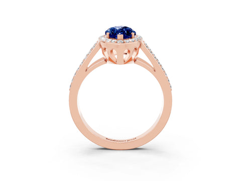 Rose gold Marquise Cut Blue Sapphire Halo Ring with Split Shank U-Prong Band and Four-Prong Setting_3