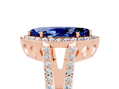Rose gold Marquise Cut Blue Sapphire Halo Ring with Split Shank U-Prong Band and Four-Prong Setting_5