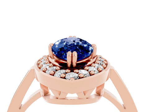 Rose gold Marquise Cut Blue Sapphire Halo Ring with Split Shank and Four-Prong Setting_4
