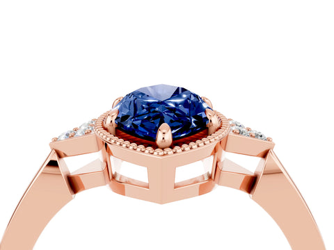 Rose gold Marquise Cut Blue Sapphire Halo Ring with Tapered Band and Four-Prong Setting_4