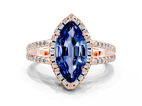 Rose gold Marquise Cut Blue Sapphire Halo Split Shank Engagement Ring_12