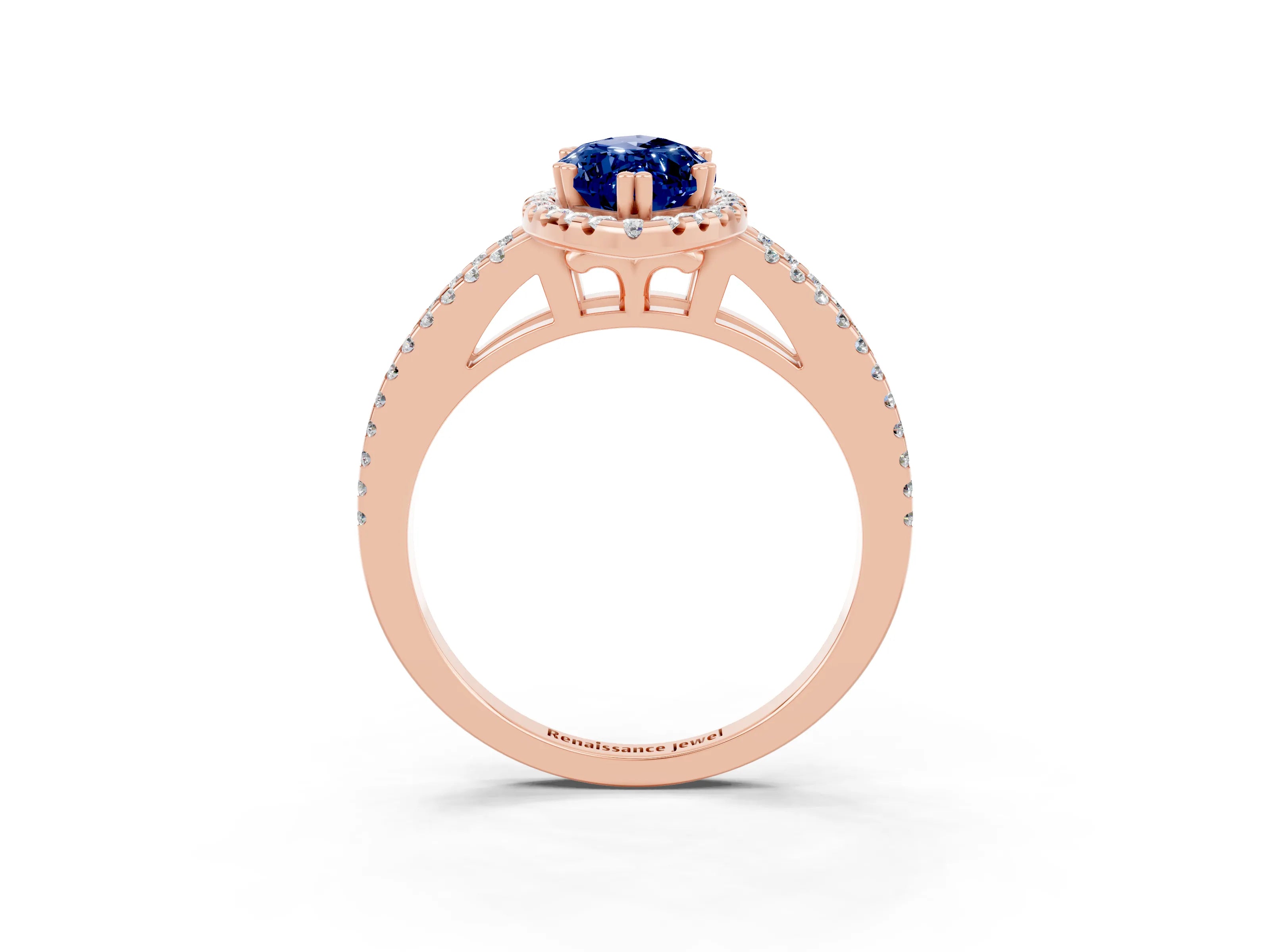 Rose gold Marquise Cut Blue Sapphire Halo Split Shank Engagement Ring_15