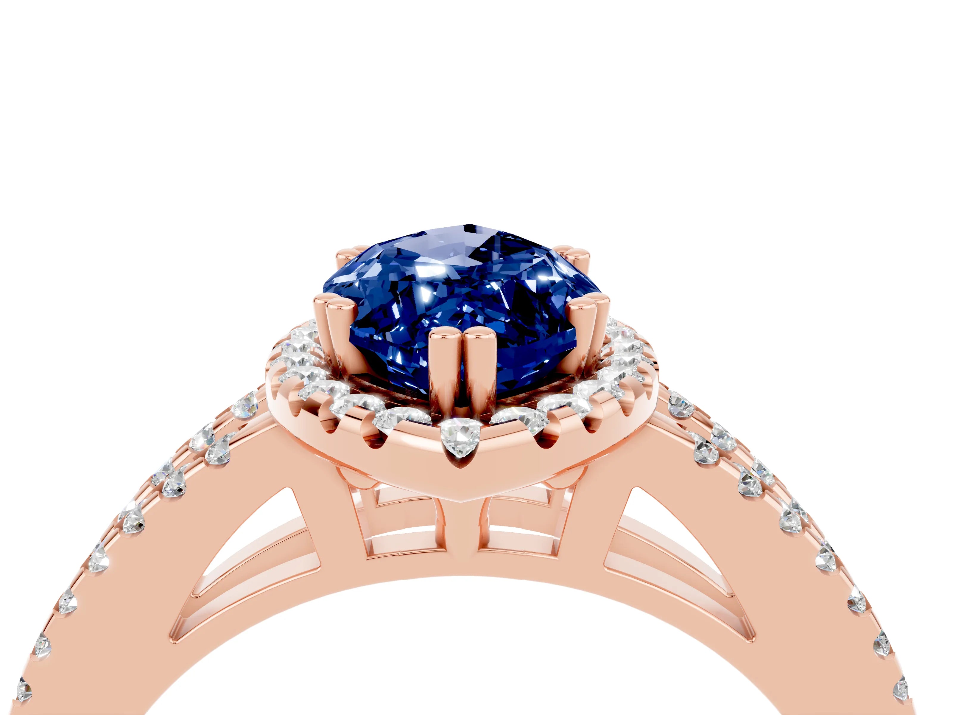 Rose gold Marquise Cut Blue Sapphire Halo Split Shank Engagement Ring_16