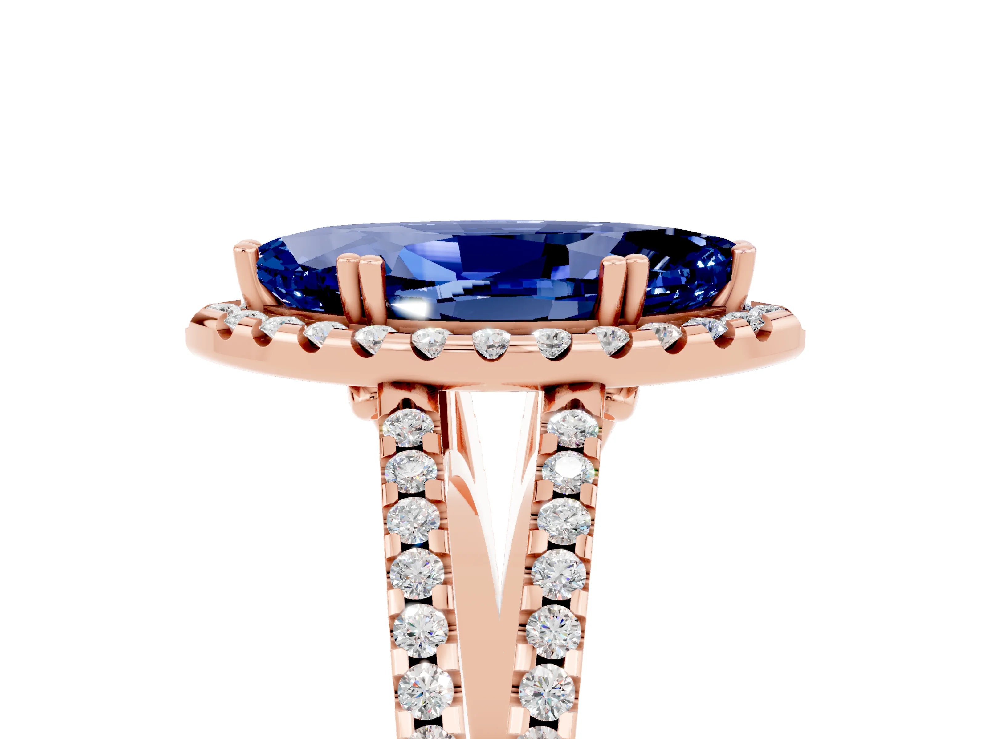 Rose gold Marquise Cut Blue Sapphire Halo Split Shank Engagement Ring_17