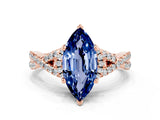 Rose gold Marquise Cut Blue Sapphire Halo Twist Band Solitaire Prong Setting Ring