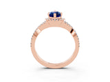 Rose gold Marquise Cut Blue Sapphire Halo Twist Band Solitaire Prong Setting Ring_3