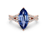 Rose gold Marquise Cut Blue Sapphire  Halo Twist Band Solitaire Prong Setting Ring_36
