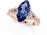 Rose gold Marquise Cut Blue Sapphire  Halo Twist Band Solitaire Prong Setting Ring_37