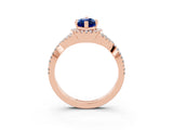 Rose gold Marquise Cut Blue Sapphire  Halo Twist Band Solitaire Prong Setting Ring_39