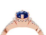 Rose gold Marquise Cut Blue Sapphire  Halo Twist Band Solitaire Prong Setting Ring_40