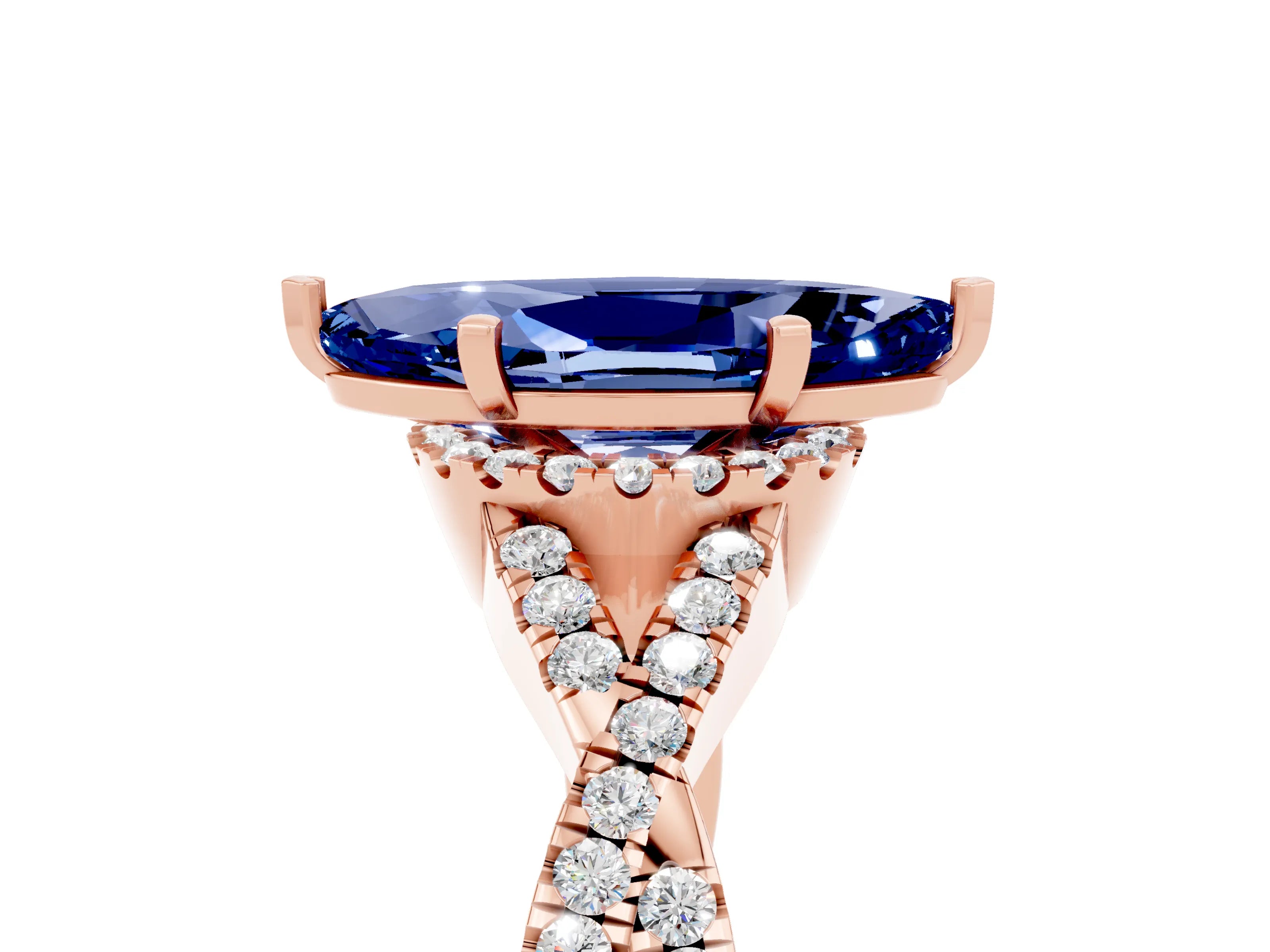 Rose gold Marquise Cut Blue Sapphire Halo Twist Band Solitaire Prong Setting Ring_5